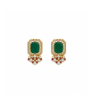 Emerald Green Polki Choker Necklace Set with Statement Earrings
