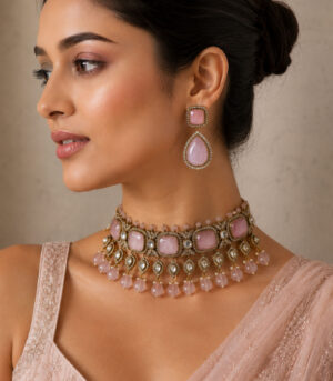 Pastel Pink Polki Choker Set