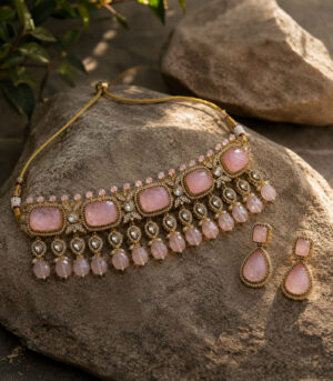 Pastel Pink Polki Choker Set