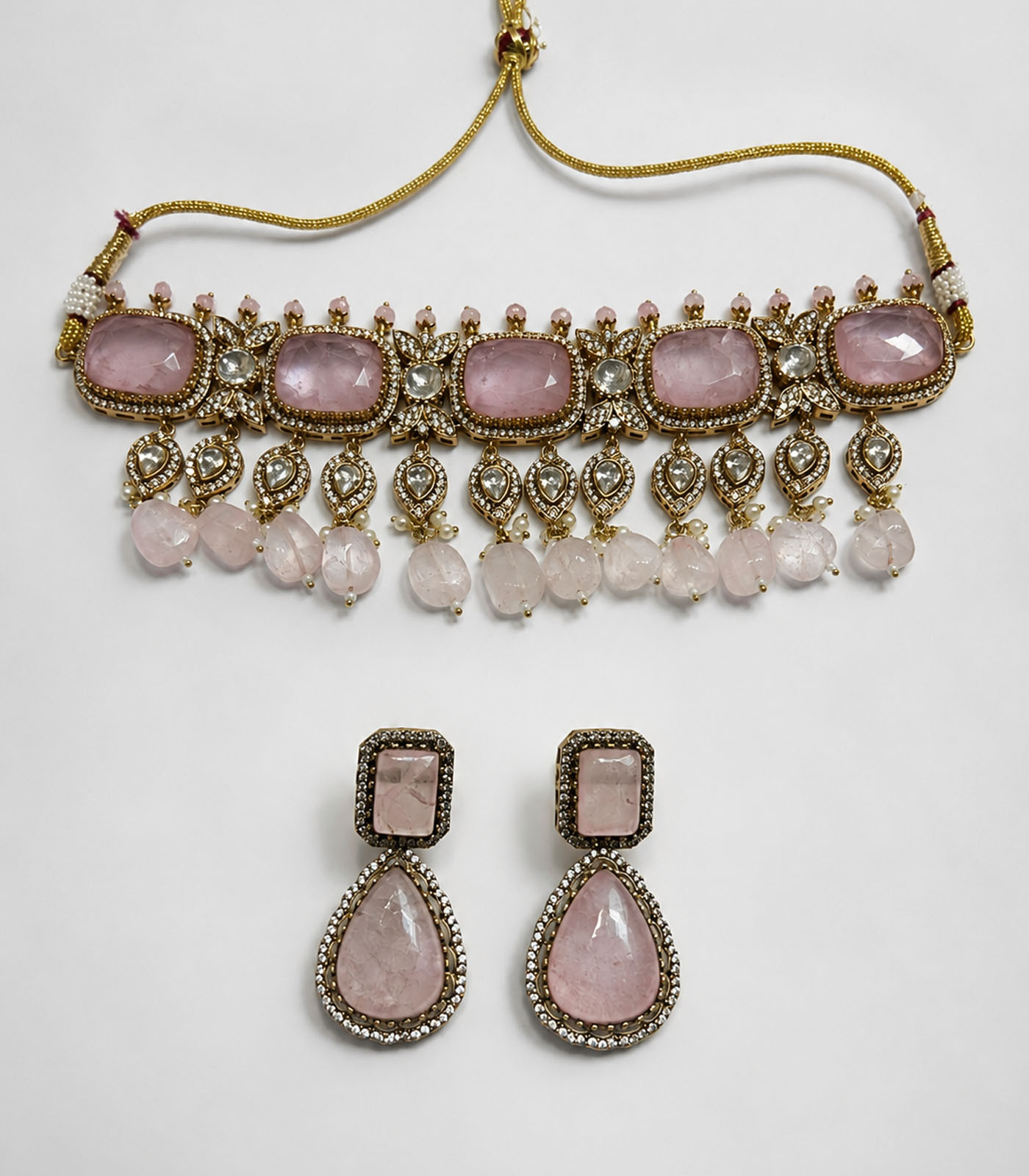 Pastel Pink Polki Choker Set - Image 3