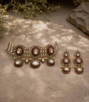 Ruby Red Polki Choker Set