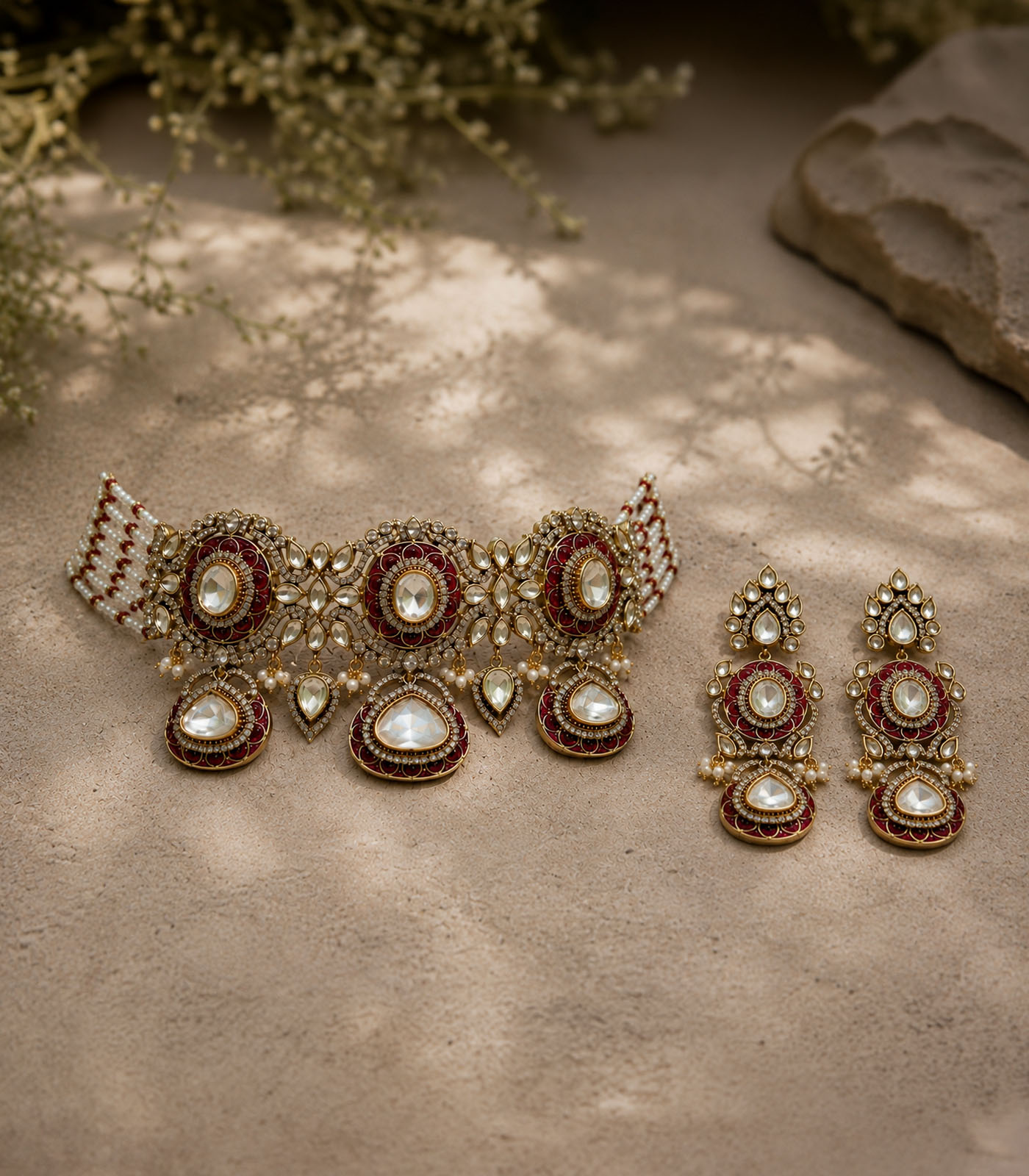 Ruby Red Polki Choker Set - Image 2