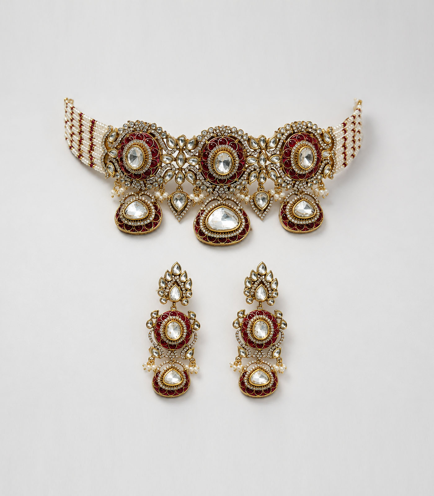 Ruby Red Polki Choker Set - Image 3