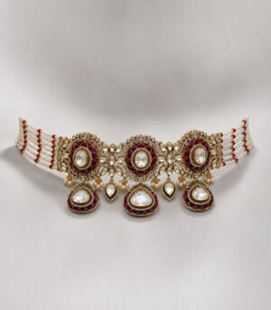 Ruby Red Polki Choker Set