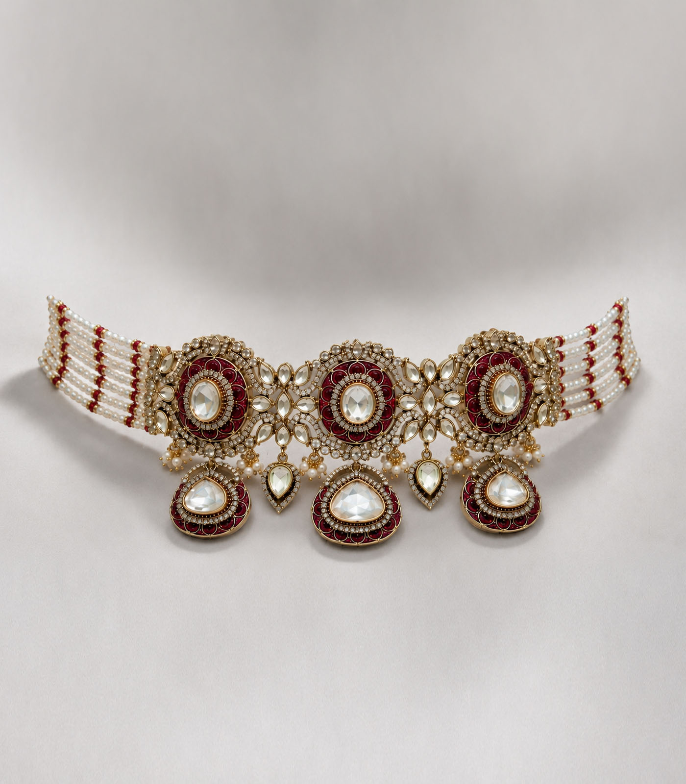 Ruby Red Polki Choker Set - Image 4