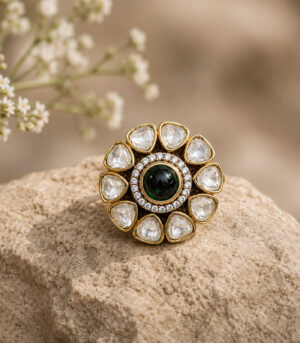 Emerald Polki Floral Statement Ring