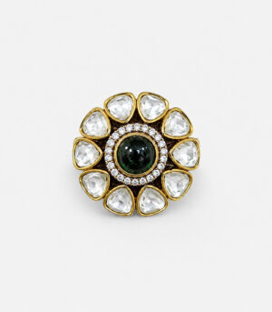 Emerald Polki Floral Statement Ring
