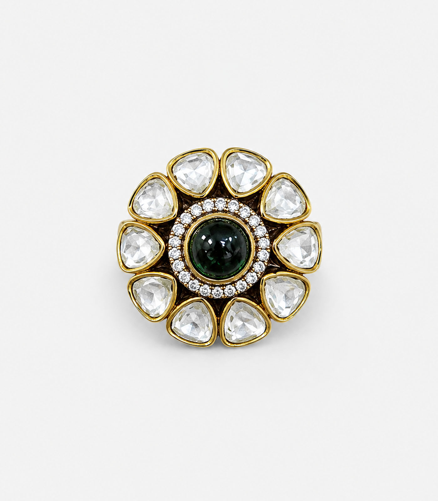 Emerald Polki Floral Statement Ring - Image 2