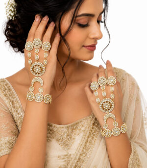 Polki Bridal Haath Phool with Floral Motifs