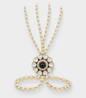 Polki Pearl Floral Haath Phool Bracelet