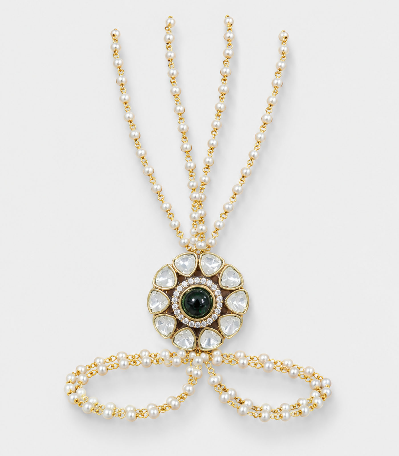 Polki Pearl Floral Haath Phool Bracelet - Image 2
