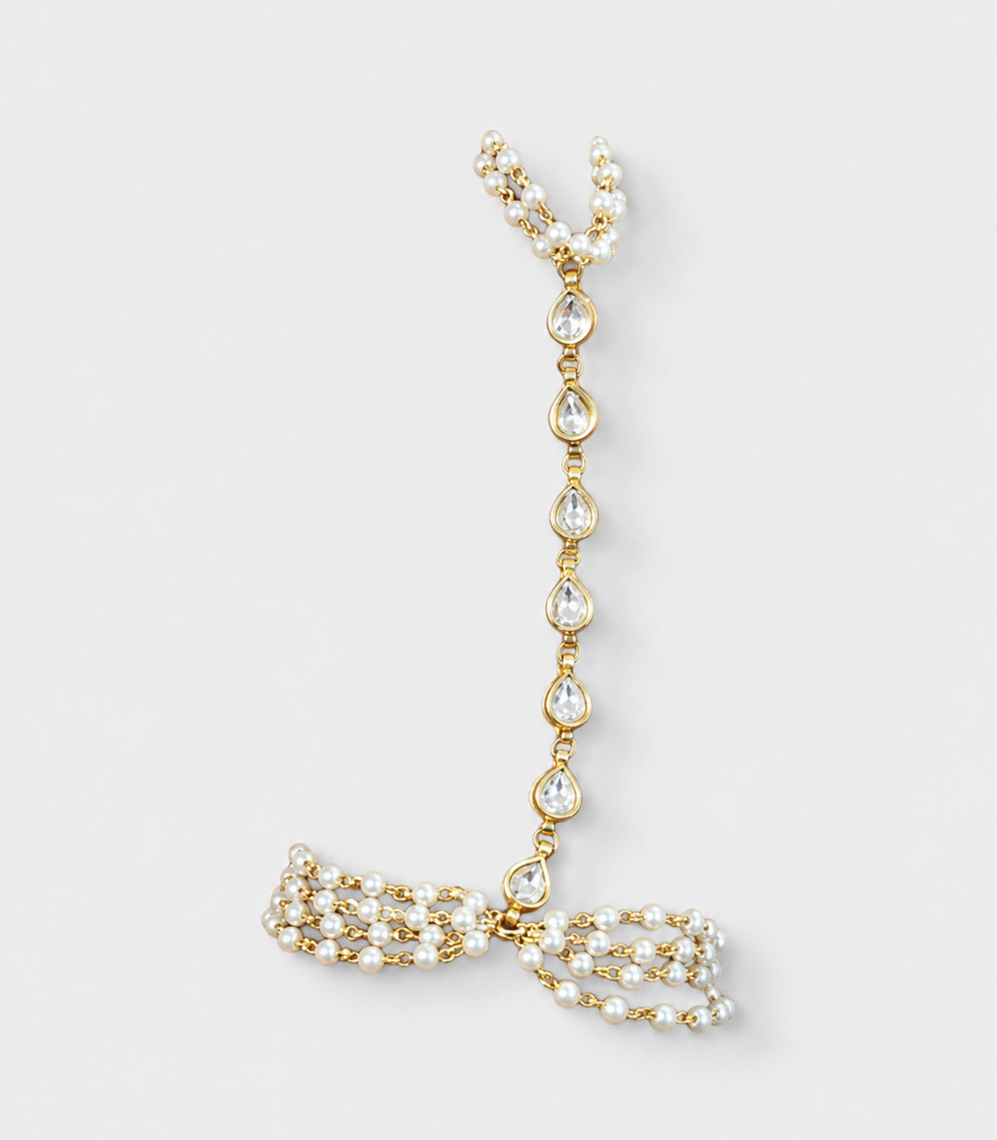 Pearl & Polki Bridal Haath Phool Bracelet - Image 2