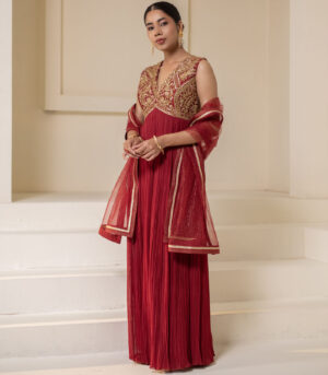 Maroon Wine Georgette Sleeveless Embellished Designer Anarkali Gown
