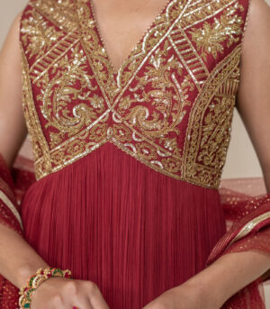 Maroon Wine Georgette Sleeveless Embellished Designer Anarkali Gown