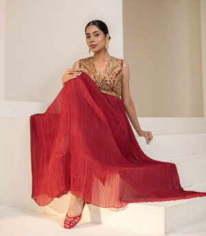 Maroon Wine Georgette Sleeveless Embellished Designer Anarkali Gown