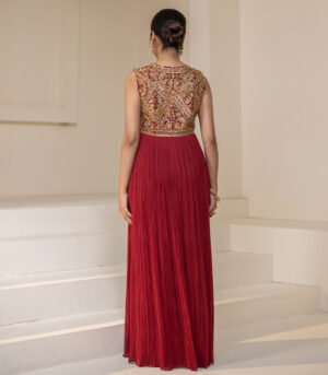 Maroon Wine Georgette Sleeveless Embellished Designer Anarkali Gown