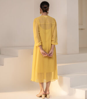 Sunshine Yellow Gold Embellished Yoke Georgette Kurta deigner Dress