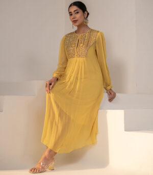 Sunshine Yellow Gold Embellished Yoke Georgette Kurta deigner Dress