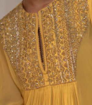 Sunshine Yellow Gold Embellished Yoke Georgette Kurta deigner Dress