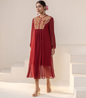 Maroon Embellished Yoke Georgette Kurta deigner Dress