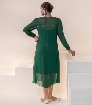 Emerald green Embellished Yoke Georgette Kurta deigner Dress