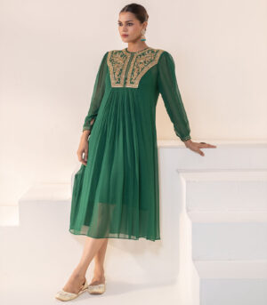 Emerald green Embellished Yoke Georgette Kurta deigner Dress