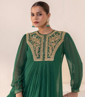 Emerald green Embellished Yoke Georgette Kurta deigner Dress
