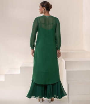Emerald green Embellished Yoke Georgette Kurta deigner Dress