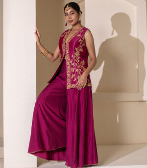 Magenta Purple Fully Embellished Jacket Sharara designer Set