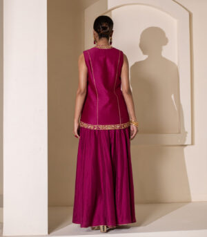 Magenta Purple Fully Embellished Jacket Sharara designer Set