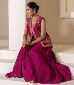 Magenta Purple Fully Embellished Jacket Sharara designer Set