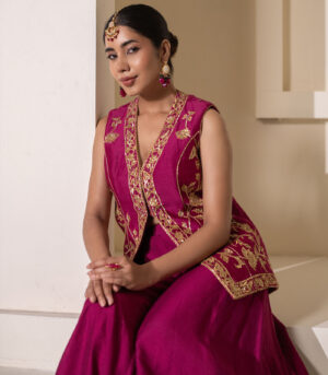 Magenta Purple Fully Embellished Jacket Sharara designer Set