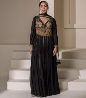 Black Georgette Heavy Embellished V-Neck Anarkali Gown