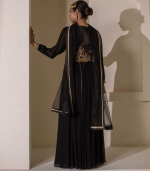 Black Georgette Heavy Embellished V-Neck Anarkali Gown