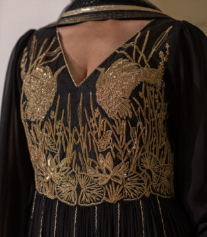 Black Georgette Heavy Embellished V-Neck Anarkali Gown