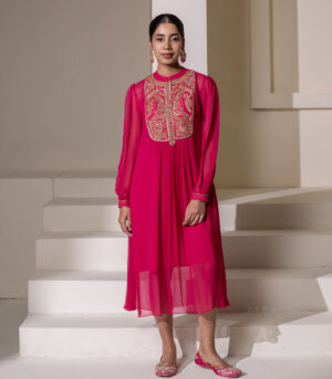 Fuchsia pink Embellished Yoke Georgette Kurta deigner Dress