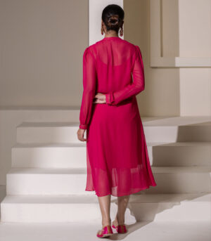 Fuchsia pink Embellished Yoke Georgette Kurta deigner Dress