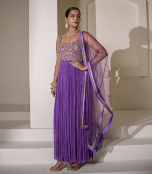 Light Purple Georgette Fully Embellished Gathered Anarkali Gown