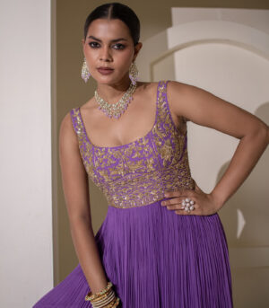 Light Purple Georgette Fully Embellished Gathered Anarkali Gown
