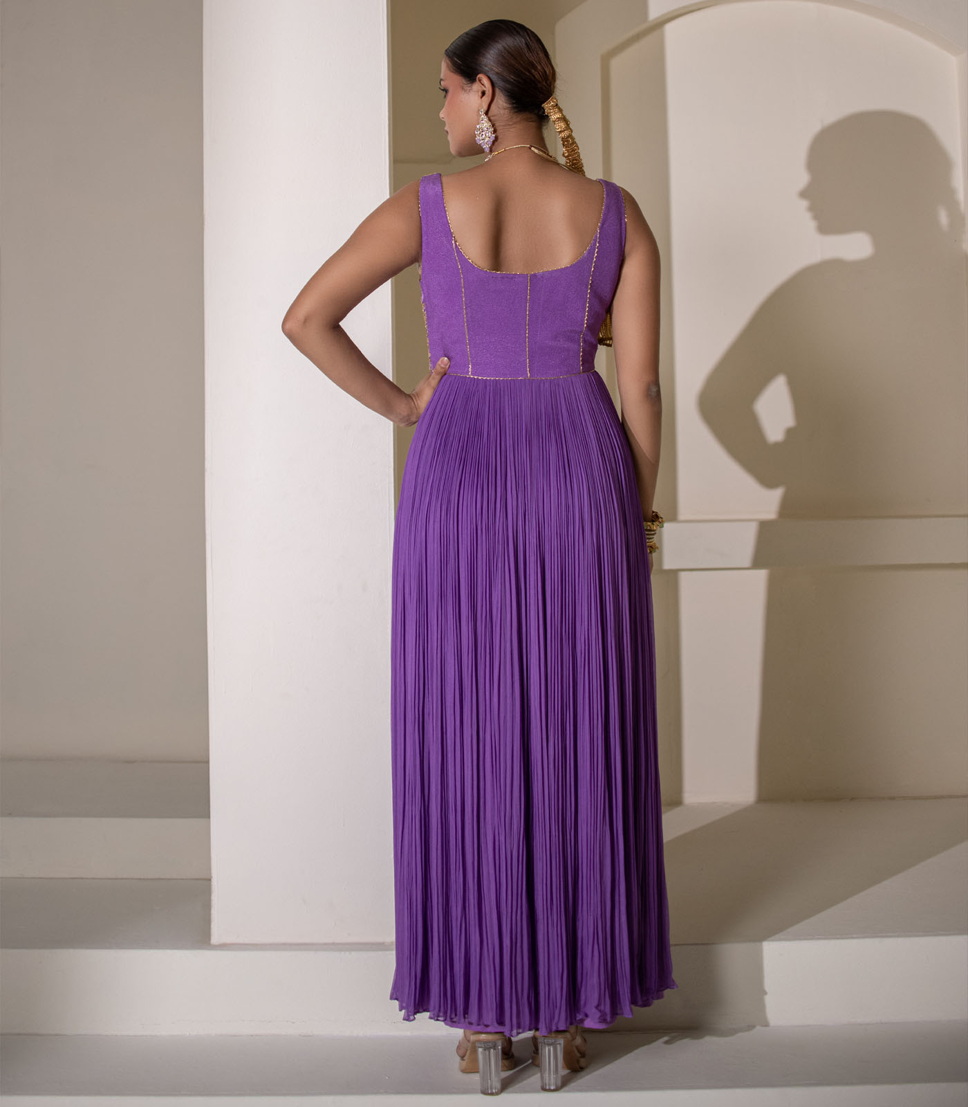 Light Purple Georgette Fully Embellished Gathered Anarkali Gown - Image 4