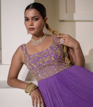 Light Purple Georgette Fully Embellished Gathered Anarkali Gown