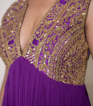 Purple Georgette Sleeveless Short Gathered Designer Anarkali Gown