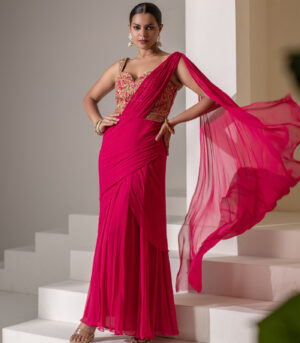 Fuchisa pink coorset saree