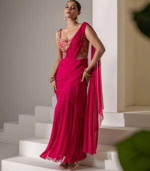 Fuchisa pink coorset saree