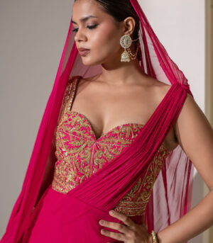 Fuchisa pink coorset saree