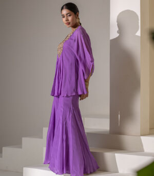purple embro GEORGETTE kaftan tunic sharara set