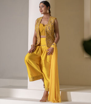 sunshine Yellow Heavy Embellished ethnic designer Jacket Set