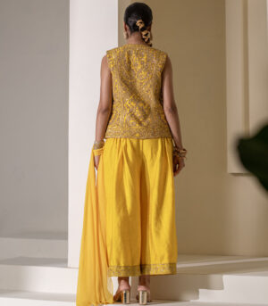 sunshine Yellow Heavy Embellished ethnic designer Jacket Set