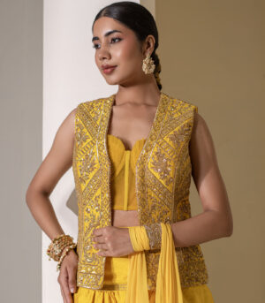 sunshine Yellow Heavy Embellished ethnic designer Jacket Set