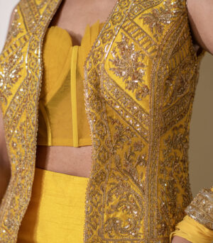 sunshine Yellow Heavy Embellished ethnic designer Jacket Set